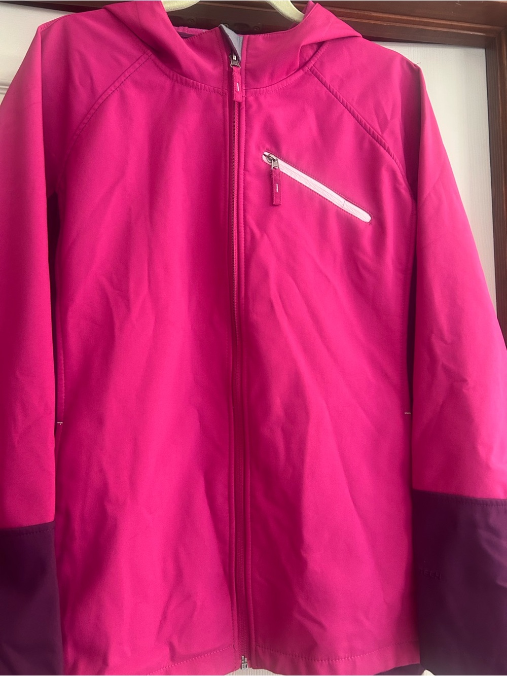 Free Tech Hooded Magenta Softshell  Water Resistant Jacket with Zip Chest Pocket